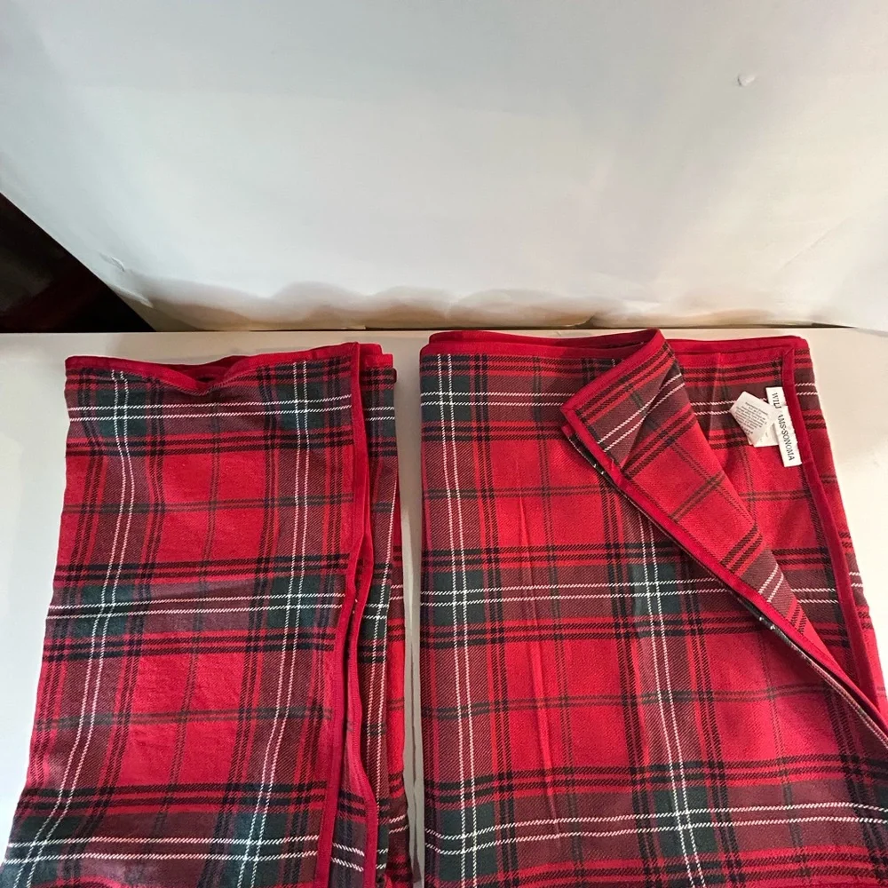 2 William Sonoma Red Tartan Table Runners - Holiday Dining Decor